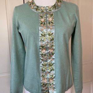 Vintage Satin Beaded Mint Cardigan